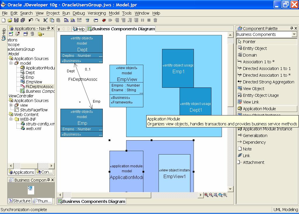 Figure 16 Application Module Editor Figure 15 Application Module with a View Just like entity and view objects, you can edit application module objects.