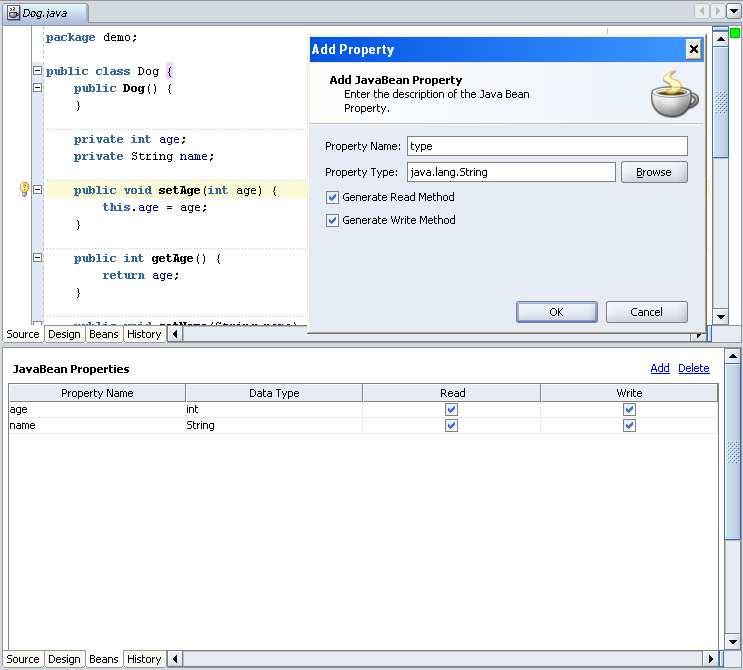 Simple JavaBean Editor If you work