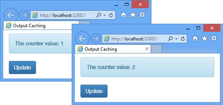 Chapter 12 Caching Content The view displays the value of the counter.