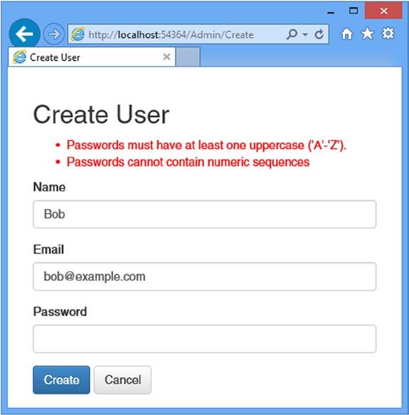 Chapter 13 Getting Started with Identity To test the custom password validation, try to create a new user account with the password secret12345.