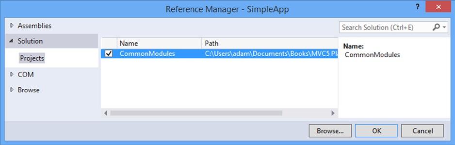 Select the SimpleApp project in the Solution Explorer and select Add Reference from the Project menu.