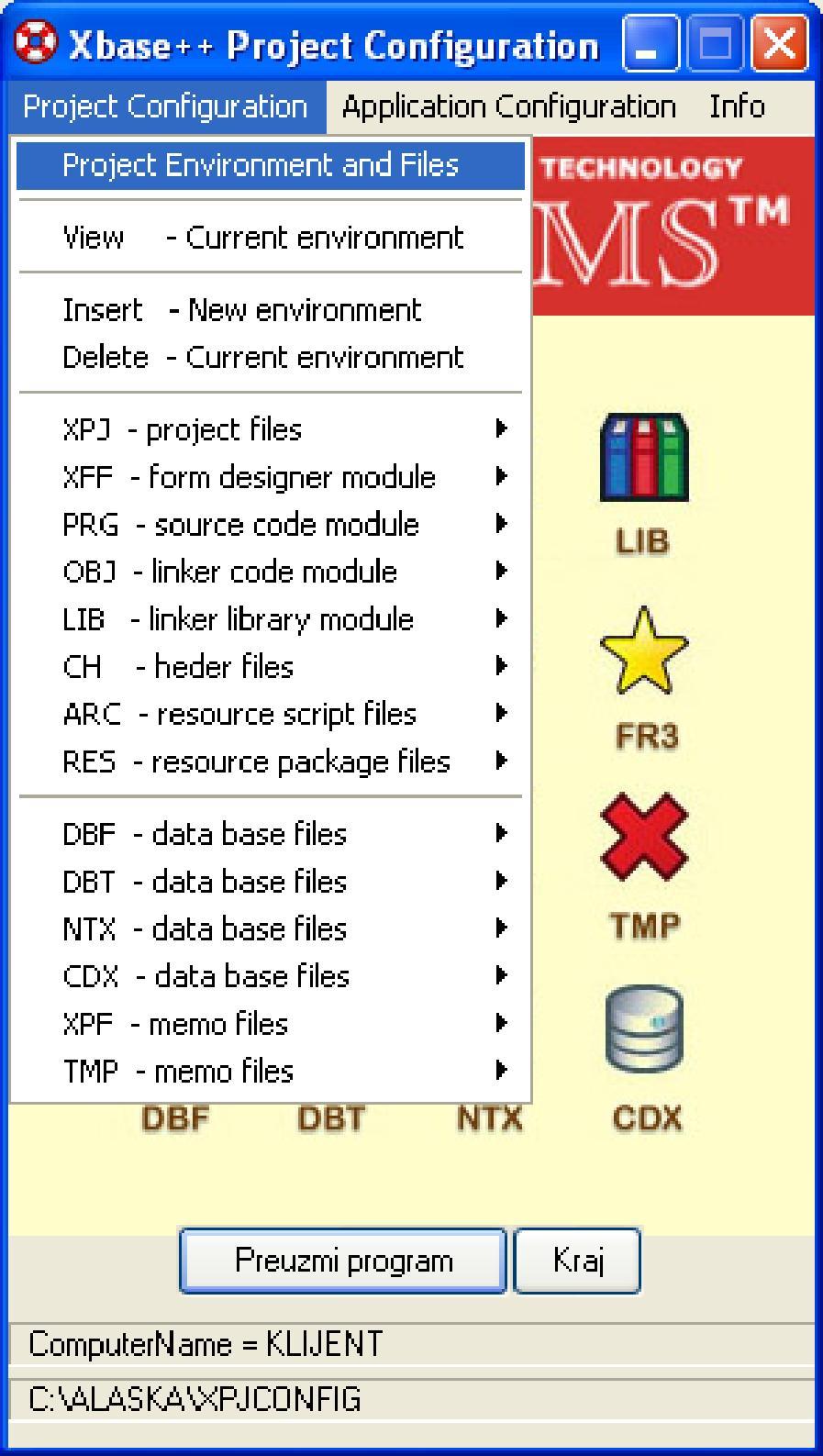 Project Environment Prvi korak je ulazak u folder XPJCONFIG i start programa XPJCONFIG.
