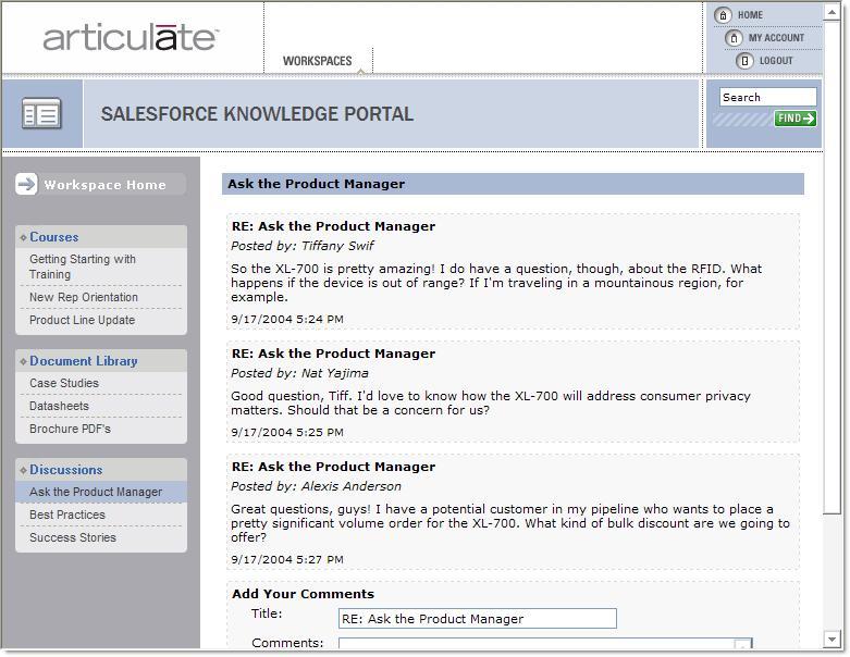 Articulate Knowledge Portal 4 Documentation Editing Discussion Portal Objects Discussion Portal Objects allow you and your users to post comments. To edit a Discussion Portal Object: 1.