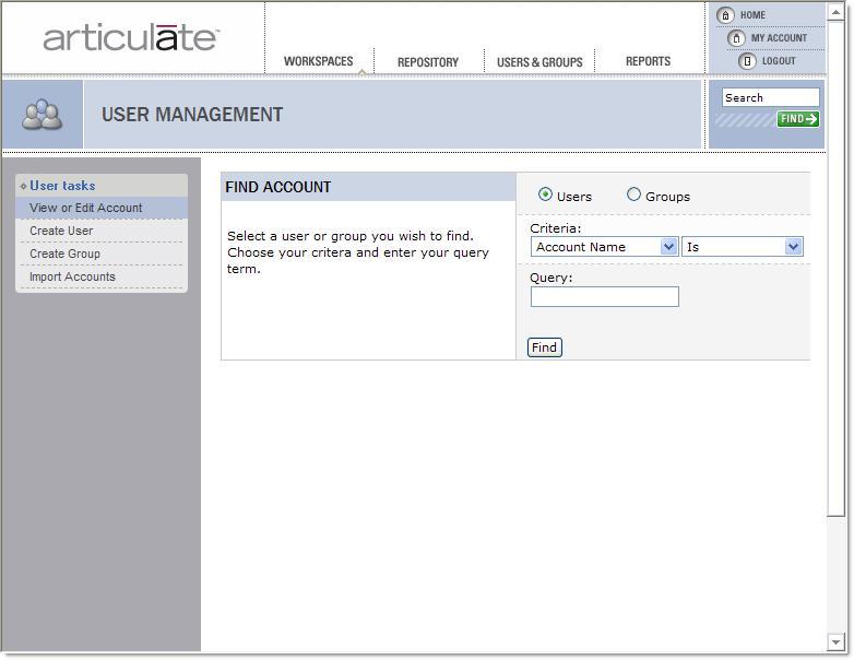 User Management Users & Groups The Users & Groups section of the Articulate Knowledge Portal is where you manage individuals and groups who will access your Workspaces.