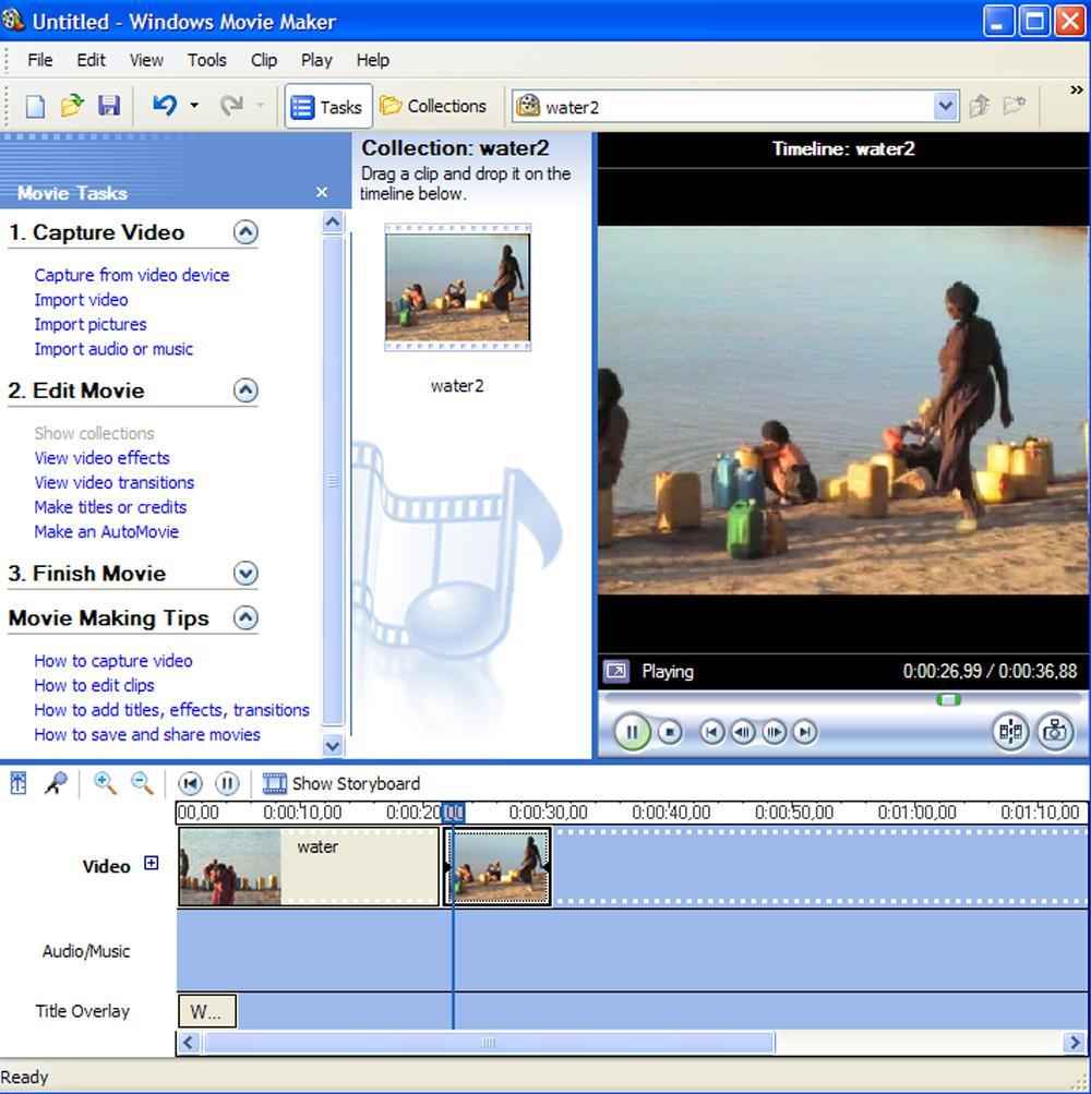 MovieMaker has three important fields which you can use to edit