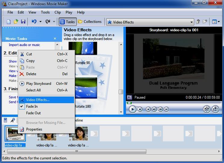 Video Effects Right-click on