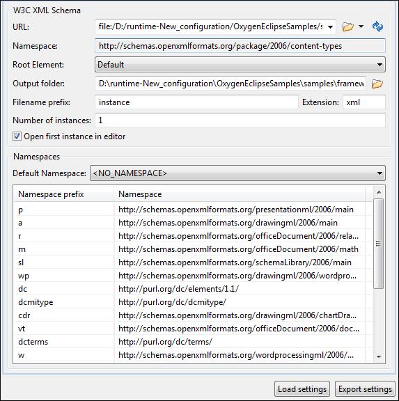 The Schema Tab Editing Documents 108 Figure 56: The Generate Sample XML Files Dialog Complete the dialog as follows: URL - Schema location as an URL.