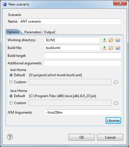 Transforming Documents 202 Figure 129: Ant scenario - Options tab The following parameters are available on the Options tab: Working directory - Path of the current directory of the Ant external