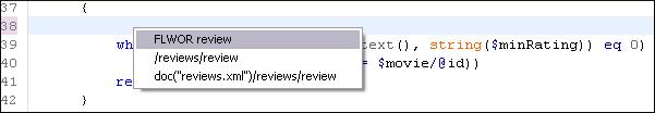 and the following XQuery: Querying Documents 221 let $review := doc("reviews.xml") for $movie in doc("movies.