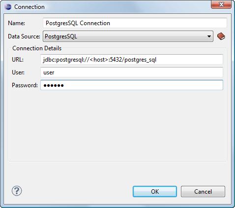 Working with Databases 263 Figure 174: The Connection Configuration Dialog 3. Enter a unique name for the connection. 4. Select a PostgreSQL 8.3 data source in the Data Source combo box. 5.