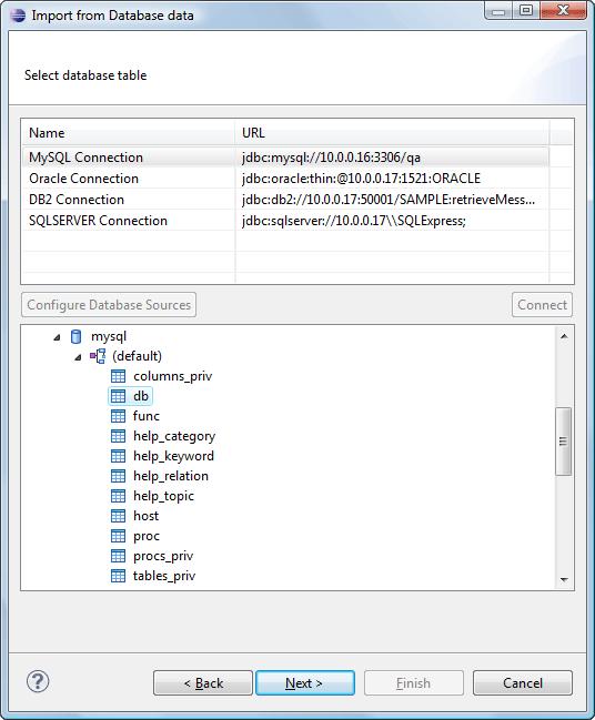 Importing Data 293 Figure 185: Import From Database Data Wizard 2. Select the connection to the database that contains the data.