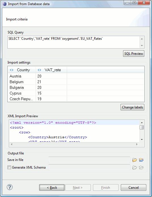 Importing Data 294 Figure 186: Import from Database Criteria Dialog The dialog contains the following items: SQL Preview - If the SQL Preview button is pressed, it shows the labels that will be used