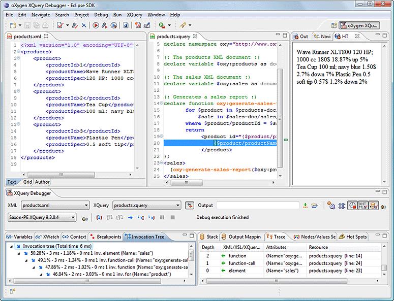 Getting Started 31 Figure 11: Oxygen XML Developer plugin XQuery Debugger perspective Source document view - Allows editing of data or document oriented XML files (documents).