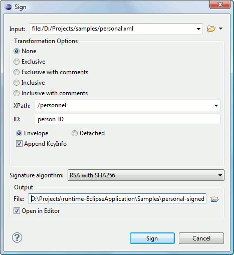Digital Signatures 317 Figure 195: Signature settings dialog The following options are available: Input - Specifies the location of the input URL.