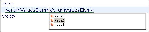 Editing Documents 51 For documents that use an XML Schema or Relax NG schema the content assistant offers proposals for attributes and elements values that have as type an enumeration of tokens.