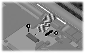 Release the ZIF connector (1) to which the button board cable is attached, and disconnect the button board cable (2)