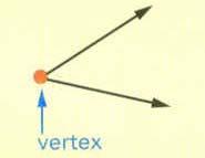 Vertex: A point where lines, rays, sides of a polygon or edges of a polyhedron meet (corner).