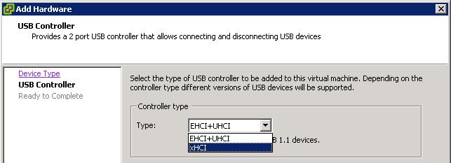 USB 2.0, 3.0 Device Support ESXi supports USB 2.0 and 3.0 devices VM sees a single USB 2.0 or 3.0 controller For USB 3.