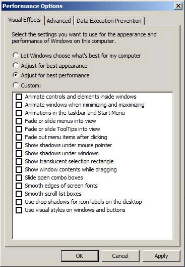 Windows Performance Tips Adjust Windows for best performance Turn off all screen savers or use Blank Virtual Machines-25 Simple Windows changes can improve VM responsiveness and prevent the waste of