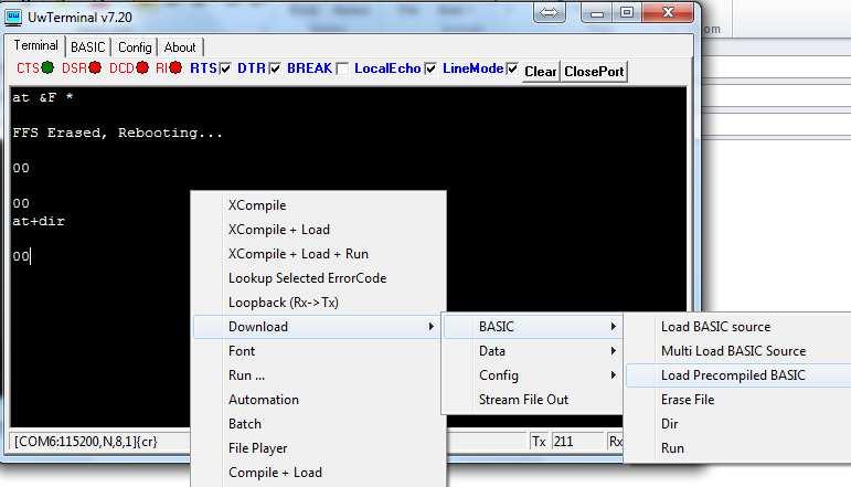 Right-click inside the window and click load precompiled BASIC After the Open