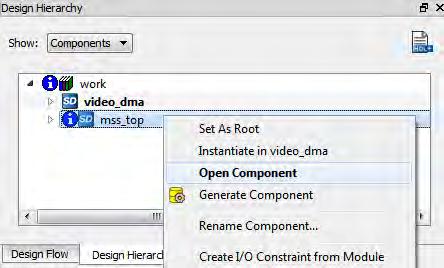 3.5.1 Simulating MSS SmartDesign The following instructions describe how to simulate MSS SmartDesign: 1. 2. Click the Design Hierarchy tab and select Component from the show drop-down list.