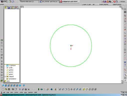 2. Sketch the base of the bracket. a. Click on the Circle icon on Sketch toolbar. b. Move the cursor to the origin in the center of the screen.