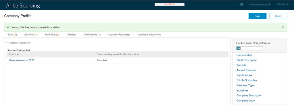 Self Registered Supplier Refresh SPQ After Save, Customer Requested Profile