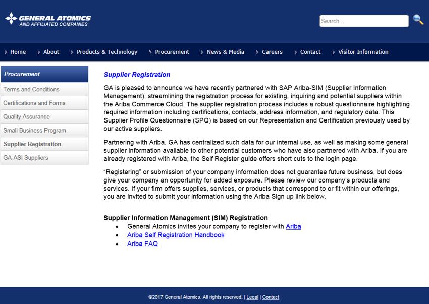 Click on General Atomics Ariba Registration
