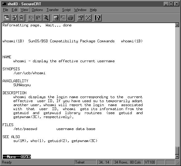 12 Lab 1.2: Basic UNIX Commands 1.2 Figure 1.1 The UNIX man page for whoami.