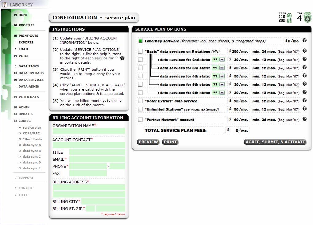 Step 7 select & activate service options Until service plan options are selected, submitted, and activated from this illustrated CONFIGURATION service plan screen, this screen will appear every time