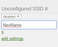 2 Click rename on one of the Unconfigured SSID definitions. Enter the SSID name entered on the handsets. Click Save Changes.