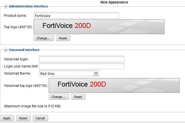 Figure 29: Appearance tab GUI field Administration interface Product name Top logo Enter the name of the product.