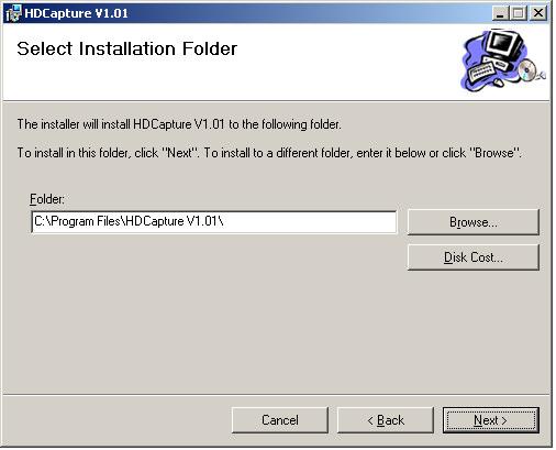 Step 4: Select a folder for HDCapture installation. Click Next to continue.