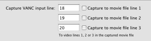 16 Getting Started VANC preferences. Preserving Blanking Data or VANC This feature lets you use up to 3 video lines at the top of a captured movie file to store any 3 lines from vertical blanking.