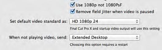 Go to the setting, "Set default video standard as" and then set the same standard that you will use in your Final Cut Pro X project, e.g. HD 1080i59.94.