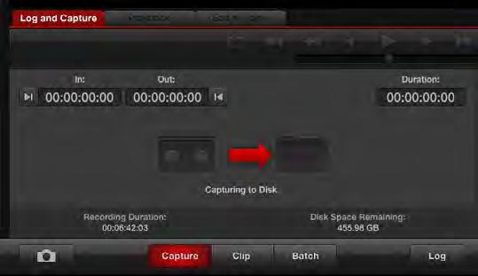 35 Blackmagic Media Express Capture Capturing video is easy and all you need to do is connect a video source, set the Media Express preferences and press the Capture button.