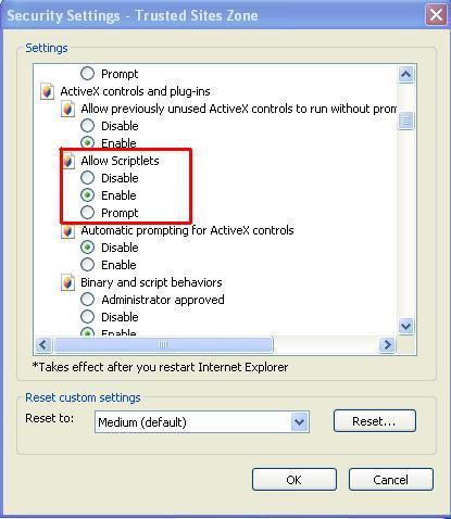 Scroll down about 4 items to Download signed ActiveX Controls and Enable this setting
