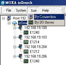 Using iosearch Sort The Sort menu allows the server list in the navigation panel to be sorted by iologik