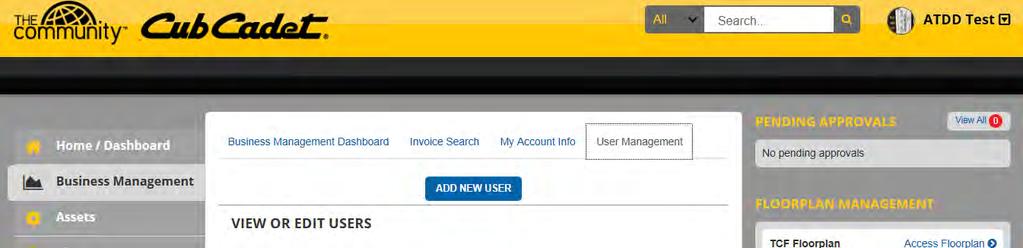 User Management Add New User To add a new user, Click Business Management -> User Management -> ADD NEW USER Fill out the User Detail Page and Click Create User.