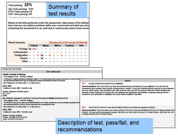 Figure 23. Assessment test results Again, it is recommended to add security assessment testing on a regular schedule by using the audit process to help you comply with the PCI requirements.