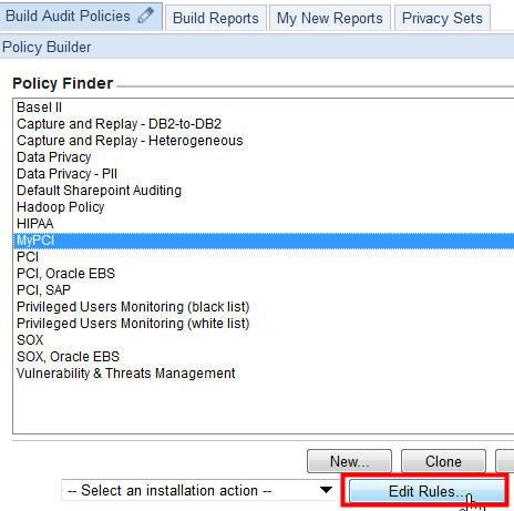 Figure 27. Modifying rules of cloned policy 6. As shown in Figure 28, you will see a collapsed list of all the policy rules in the PCI policy that you can modify for your environment.