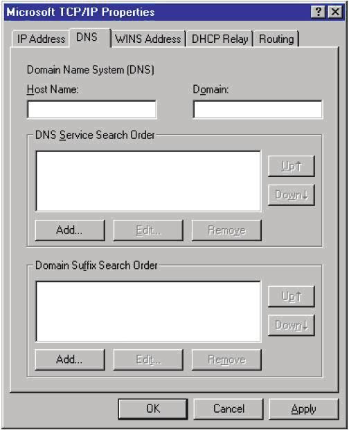 4. Select the DNS tab then click Add under the DNS Service Search