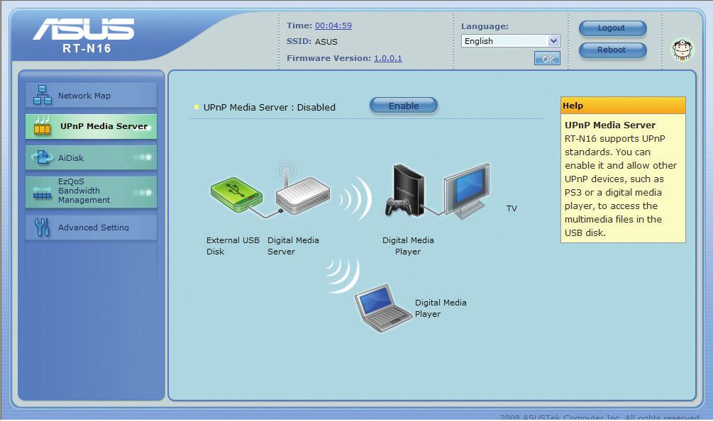 Using the router as a UPnP Media Server Your wireless router enables UPnP (Universal Plug and Play) devices, such as an Xbox device, to access multimedia files in your USB disk.
