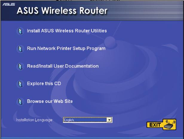 To install the ASUS WLAN Utilities in Microsoft Windows, insert the support CD in the CD drive.