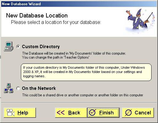 Directory This option will create & save your new Database in My Documents folder of the host computer.