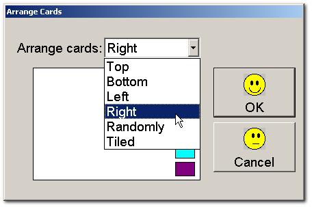 To do this, click on: Card Arrange Cards You will be presented with a dialogue box which will allow you to arrange cards on the screen in 5