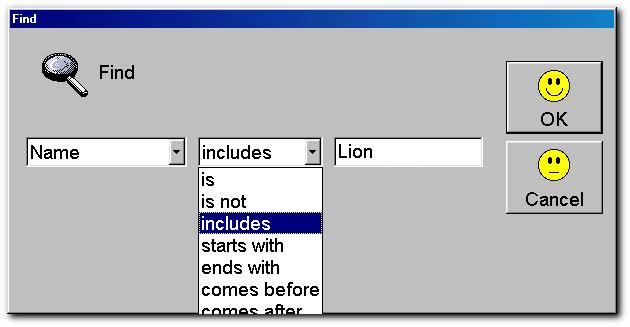 Finding Sorting and Grouping Find Option 2Investigate allows you to do a powerful search on the cards within your database. For example, to find a card in our Zoo database.