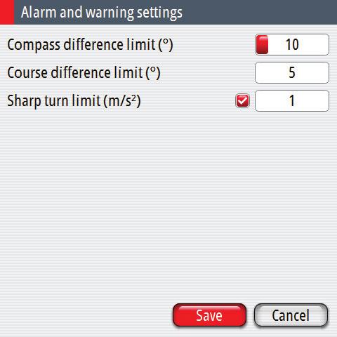 Setting the alarm and warning limits The alarms and warning limits are adjusted from the settings display. 1. Activate the alarm settings dialog as shown above 2. Select the parameter to be changed 3.