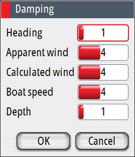 Note: If the damping factor for heading is high, the captured heading might differ from the heading read on the display when using the heading capture function.
