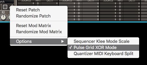 Pulse Grid XOR Mode Under the Options Menu is the E X clusive OR Mode option. By default, all pulse generators pulsing a grid location are summed together.
